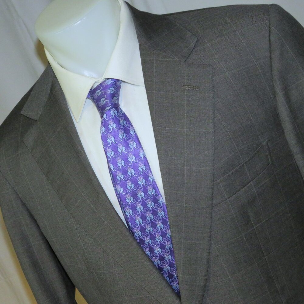 St. Saint Andrews Super 160 Gray Windowpane Plaid Two Button Suit 44R - Picture 6 of 16